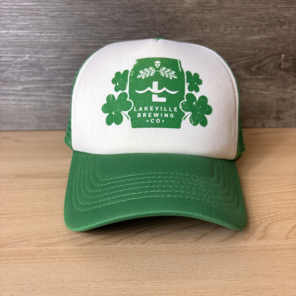 Lakeville Brewing Co Hat Cap Snap Back Green White Trucker Mesh Shamrock Mens